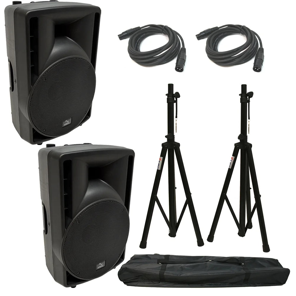 (2) Harmony Audio HA-C12A Pro DJ 12" Powered 800W PA Speaker XLR Cable (2) Stand