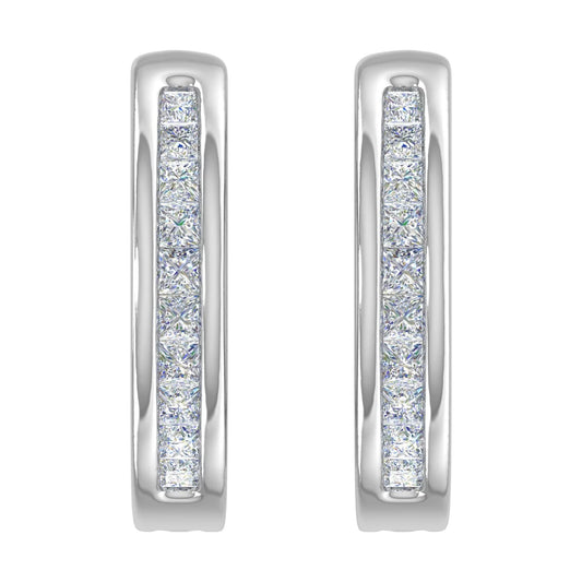 1/5 Carat Channel Set Natural Diamond Hoop Earrings in 10K White Gold