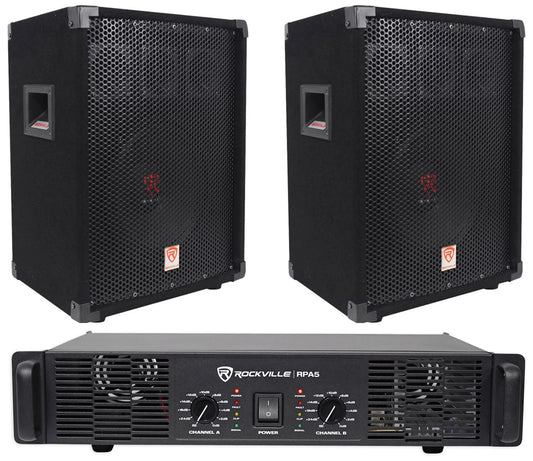 (2) Rockville RSG10 Single 10" 400W PA Speakers+Rockville RPA5 Amplifier DJ Amp